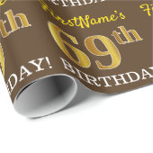 Brown, Imitation Gold look "69th BIRTHDAY" Cadeaupapier (Rol Hoek)