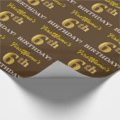 Brown, Imitation Gold look "6th BIRTHDAY" Cadeaupapier (Hoek)
