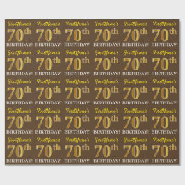 Brown, Imitation Gold look "70th BIRTHDAY" Cadeaupapier