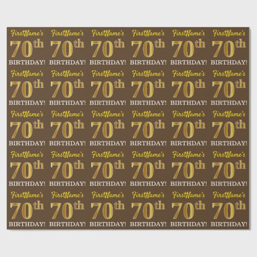 Brown, Imitation Gold look "70th BIRTHDAY" Cadeaupapier (Vlak)