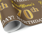 Brown, Imitation Gold look "70th BIRTHDAY" Cadeaupapier (Rol Hoek)