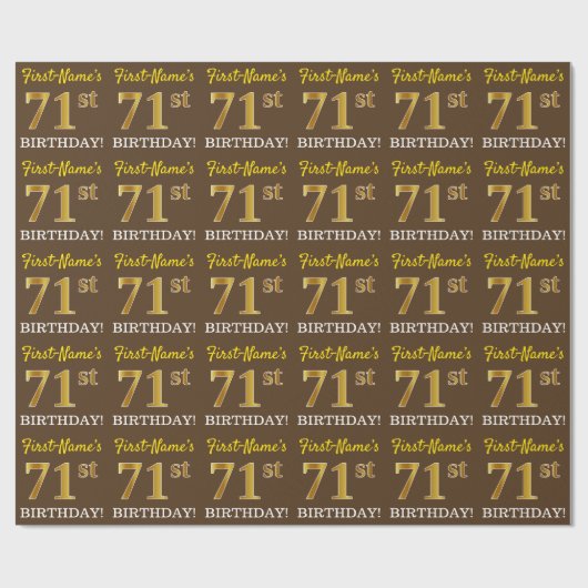 Brown, Imitation Gold look "71st BIRTHDAY" Cadeaupapier (Vlak)