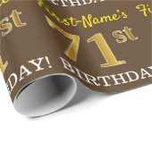 Brown, Imitation Gold look "71st BIRTHDAY" Cadeaupapier (Rol Hoek)