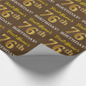 Brown, Imitation Gold look "76th BIRTHDAY" Cadeaupapier (Hoek)