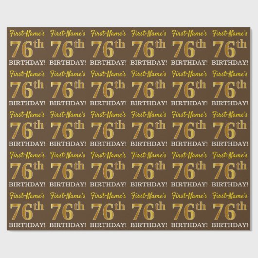 Brown, Imitation Gold look "76th BIRTHDAY" Cadeaupapier (Vlak)