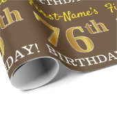 Brown, Imitation Gold look "76th BIRTHDAY" Cadeaupapier (Rol Hoek)