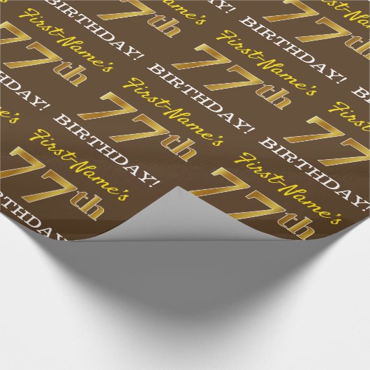 Brown, Imitation Gold look "77th BIRTHDAY" Cadeaupapier (Hoek)
