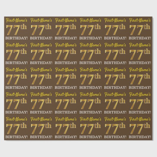 Brown, Imitation Gold look "77th BIRTHDAY" Cadeaupapier (Vlak)