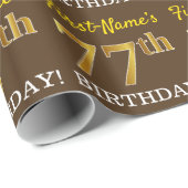 Brown, Imitation Gold look "77th BIRTHDAY" Cadeaupapier (Rol Hoek)