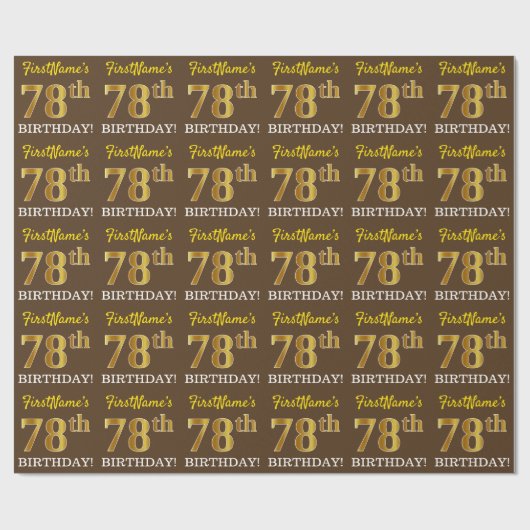 Brown, Imitation Gold look "78th BIRTHDAY" Cadeaupapier (Vlak)