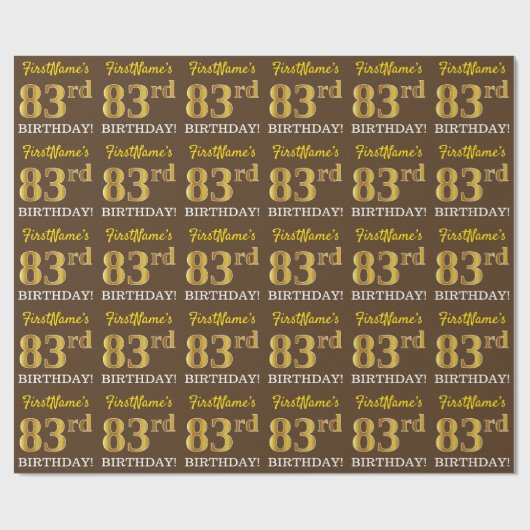 Brown, Imitation Gold look "83rd BIRTHDAY" Cadeaupapier (Vlak)