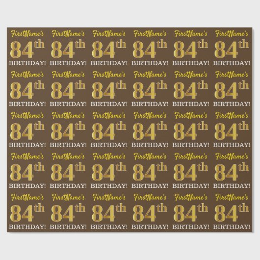 Brown, Imitation Gold look "84th BIRTHDAY" Cadeaupapier (Vlak)