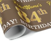 Brown, Imitation Gold look "84th BIRTHDAY" Cadeaupapier (Rol Hoek)