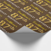 Brown, Imitation Gold look "87th BIRTHDAY" Cadeaupapier (Hoek)
