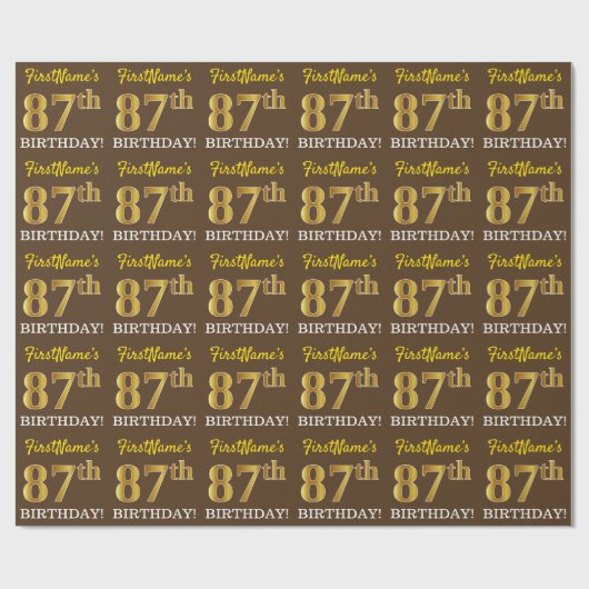 Brown, Imitation Gold look "87th BIRTHDAY" Cadeaupapier (Vlak)