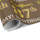 Brown, Imitation Gold look "87th BIRTHDAY" Cadeaupapier (Rol Hoek)