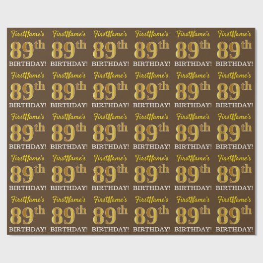 Brown, Imitation Gold look "89th BIRTHDAY" Cadeaupapier (Vlak)