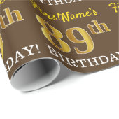 Brown, Imitation Gold look "89th BIRTHDAY" Cadeaupapier (Rol Hoek)