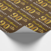 Brown, Imitation Gold look "90th BIRTHDAY" Cadeaupapier (Hoek)