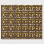 Brown, Imitation Gold look "91st BIRTHDAY" Cadeaupapier (Vlak)