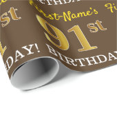 Brown, Imitation Gold look "91st BIRTHDAY" Cadeaupapier (Rol Hoek)