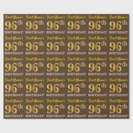 Brown, Imitation Gold look "96th BIRTHDAY" Cadeaupapier (Vlak)