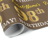 Brown, Imitation Gold look "98th BIRTHDAY" Cadeaupapier (Rol Hoek)