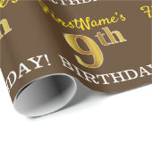 Brown, Imitation Gold look "9th BIRTHDAY" Cadeaupapier (Rol Hoek)