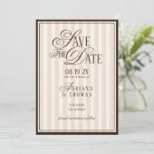 Brown Ivory Striped Old Money Calligraphy Wedding Save The Date (Staand voorkant)