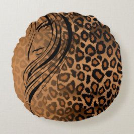Brown Jaguar Gradient Animal Print met Girl Rond Kussen