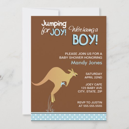 Brown Kangaroo Jumping for Joy Boy baby shower Kaart (Voorkant)