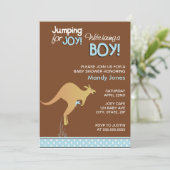 Brown Kangaroo Jumping for Joy Boy baby shower Kaart (Staand voorkant)