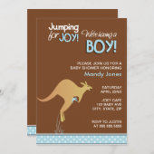 Brown Kangaroo Jumping for Joy Boy baby shower Kaart (Voorkant / Achterkant)