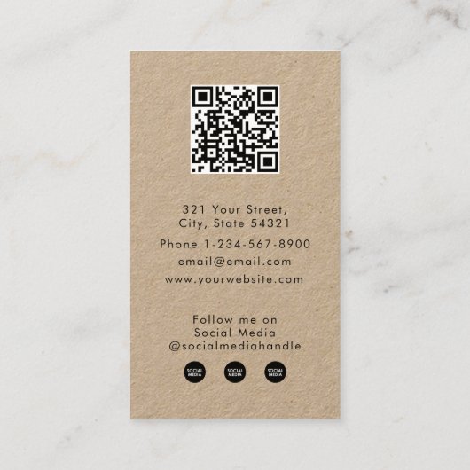 Brown Kraft Business Logo QR Code Loyaliteit Visitekaartje (Achterkant)