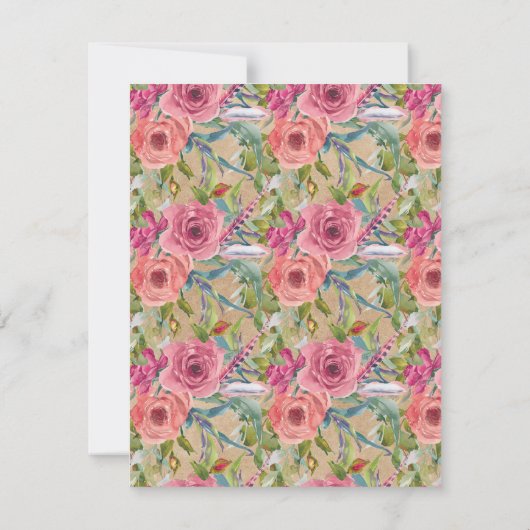 Brown Kraft Pink Boho Floral Afstuderen Open House Kaart (Achterkant)