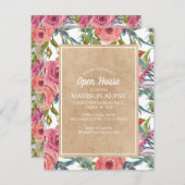 Brown Kraft Pink Boho Floral Afstuderen Open House Kaart (Voorkant / Achterkant)