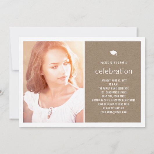 Brown Kraft Simple Afstuderen Fotograduparty Kaart (Achterkant)