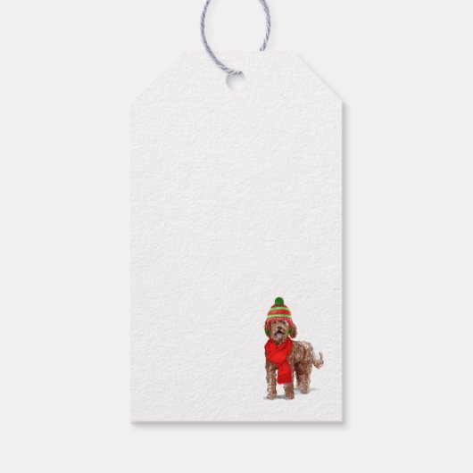 Brown Labradole Holiday Dog Kerstmis Cadeaulabel (Achterkant)