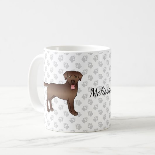 Brown Labrador Retriever Cartoon Dog & Name Koffiemok (Voorkant links)