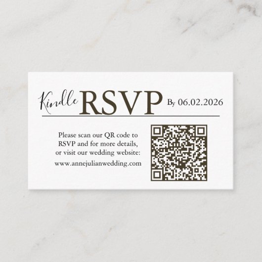 Brown landscape RSVP QR Code Card  Modern Wedding Informatiekaartje (Voorkant)