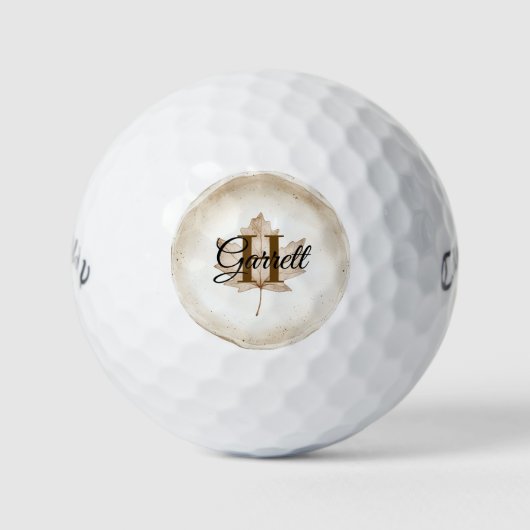 Brown Leaf Monogram Name Golfballen (Voorkant)