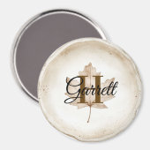 Brown Leaf Monogram Name Magneet (Voorkant / Achterkant)