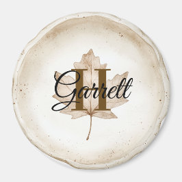 Brown Leaf Monogram Name Magneet