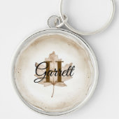 Brown Leaf Monogram Name Sleutelhanger (Voorkant)