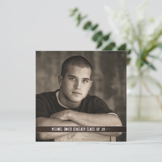 Brown Leather Boys Foto Afstuderen Aankondiging (Staand voorkant)