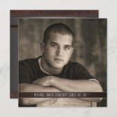 Brown Leather Boys Foto Afstuderen Aankondiging (Voorkant / Achterkant)