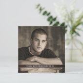 Brown Leather Boys Foto Afstuderen Aankondiging (Staand voorkant)