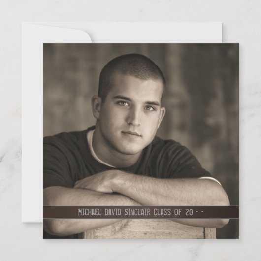 Brown Leather Boys Foto Afstuderen Aankondiging (Voorkant)