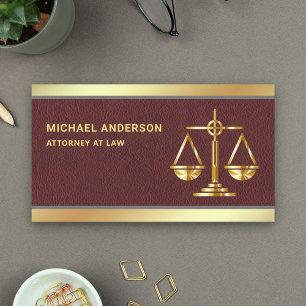 Brown Leather Gold Justice Scale Lawyer Attorney Visitekaartje