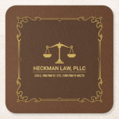 Brown Leather Gold Justice Scale Lijst Kartonnen Onderzetters (Voorkant)